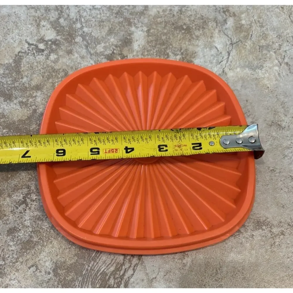 Vintage Tupperware #841 Orange Square 6 1/2” Servalier Replacement Lid Sunburst